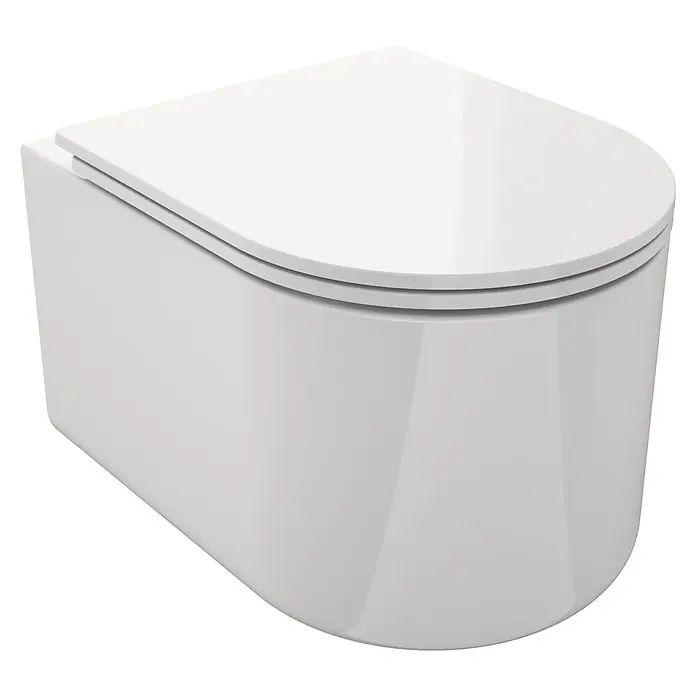 Camargue Wand-WC-Set Amsterdam - Spülrandlos, Ohne Spezialglasur, Spülform: Tief, WC Abgang: Waagerecht, Weiß - Weißes wandhängendes WC mit modernem Design und Soft-Close-Sitz.