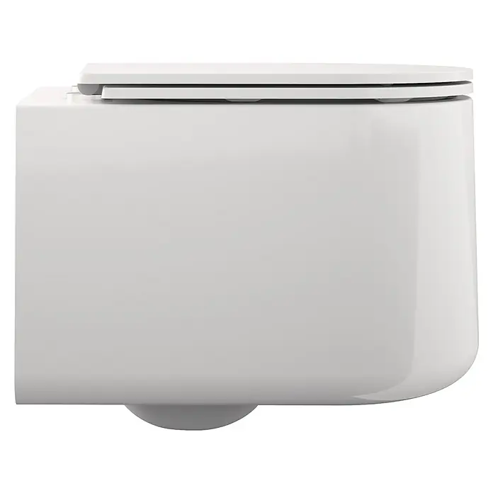 Camargue Wand-WC-Set Amsterdam - Spülrandlos, Ohne Spezialglasur, Spülform: Tief, WC Abgang: Waagerecht, Weiß - Weißes wandhängendes WC mit geschlossenem Deckel.