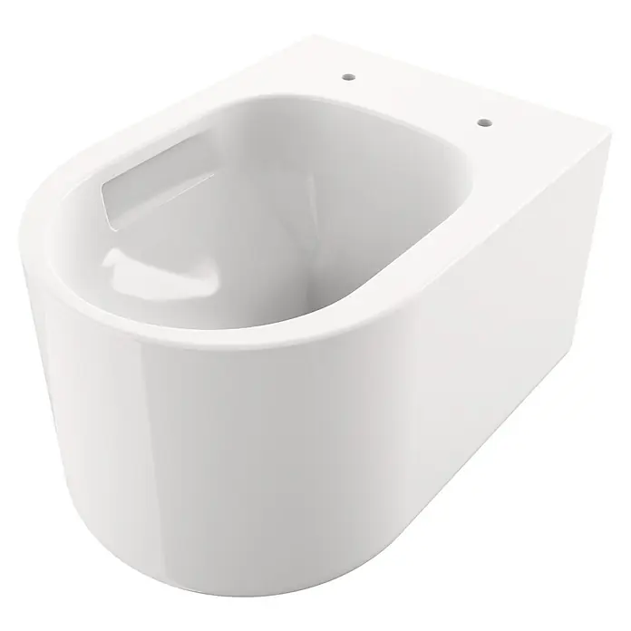 Camargue Wand-WC-Set Amsterdam - Spülrandlos, Ohne Spezialglasur, Spülform: Tief, WC Abgang: Waagerecht, Weiß - Weißes Keramik-Bidet, eine moderne Badarmatur mit klaren Linien.