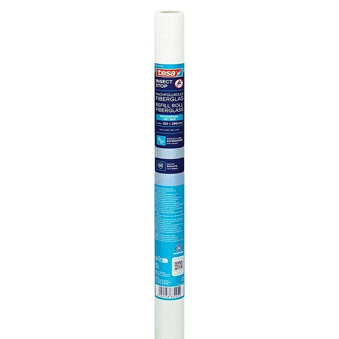 Tesa Insect Stop Fiberglasrolle Ersatzrolle - B x H: 1,2 x 2,5 m, Weiß - Weiße tesa Insect Stop Fiberglas Nachfüllrolle für Insektenschutzgitter, max. 120 x 250 cm, einfach zuzuschneiden.