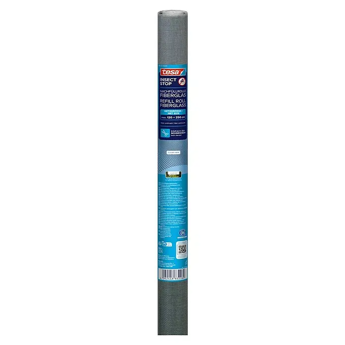 Tesa Insect Stop Fiberglasrolle Ersatzrolle - B x H: 1,2 x 2,5 m, Anthrazit - Tesa Insect Stop Fiberglas Nachfüllrolle, anthrazit, für Fliegengitter, max. 120x250cm.