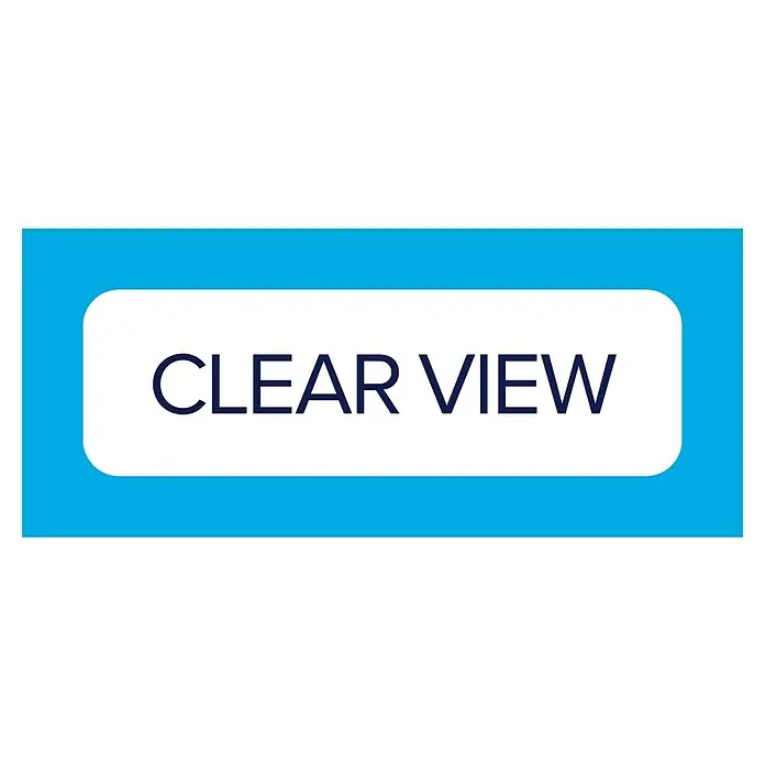 Tesa Insect Stop Fiberglasrolle Ersatzrolle - B x H: 1,2 x 2,5 m, Anthrazit - Dunkelblauer Text 'CLEAR VIEW' auf einem weißen abgerundeten Rechteck, eingefasst in einen blauen Rahmen.