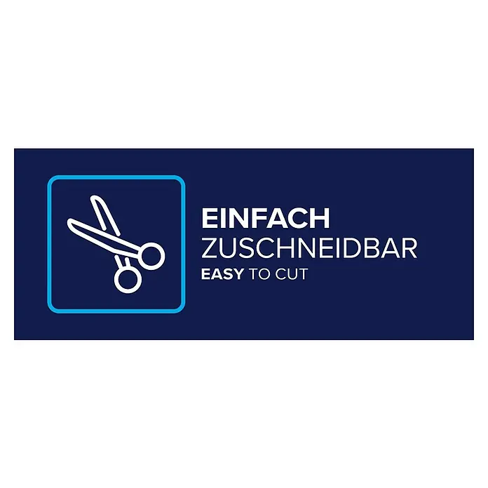 Tesa Insect Stop Insektenschutzfenster Insect Stop Anklipsrahmen - B x H: 1,2 x 2,4 m, Montage Insektengitter: Klemmen, Anthrazit - Dunkelblaues Piktogramm mit weißer Schere und dem Text 'Einfach Zuschneidbar / Easy to Cut'.