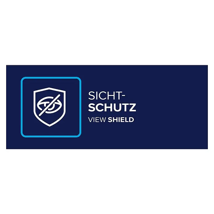 Tesa Insect Stop Fiberglasrolle Ersatzrolle - B x H: 1,2 x 2,5 m, Weiß - Sichtschutz-Symbol: Ein Schild mit durchgestrichenem Auge, beschriftet mit 'Sichtschutz' und 'VIEW SHIELD'.
