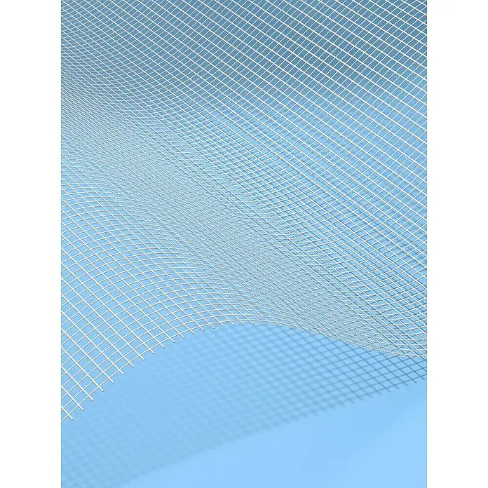 Tesa Insect Stop Fiberglasrolle Ersatzrolle - B x H: 1,2 x 2,5 m, Weiß - Gewelltes weißes Gitter wirft geometrische Schatten auf hellem Untergrund.