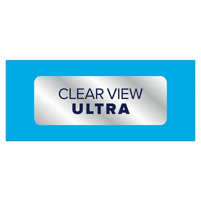 Tesa Insektenschutzfenster FALT für Fenster - Weiß, Montage Insektengitter: Klemmen - Silbernes Metallic-Etikett mit „CLEAR VIEW ULTRA“-Text auf blauem Hintergrund.