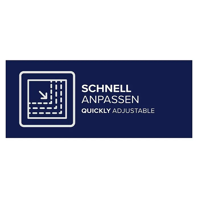 Tesa Insect Stop Insektenschutz-Dachfensterplissee teleskopierbar - Montage Insektengitter: Kleben - Weißes Symbol für schnelle Anpassung, mit den Texten 'SCHNELL ANPASSEN' und 'QUICKLY ADJUSTABLE'.