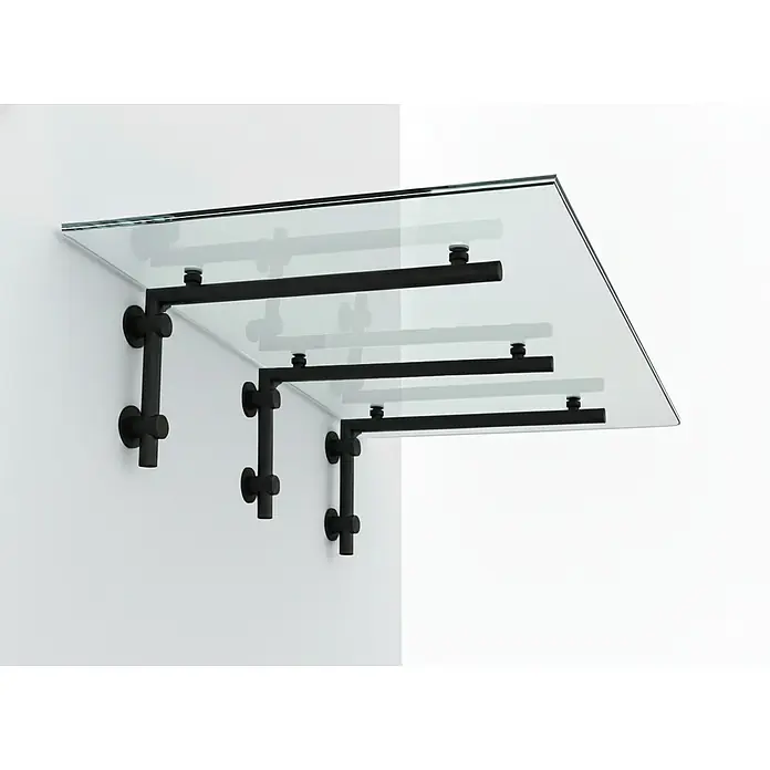 Glaszentrum Hagen Vordach Glasvordach BK Halter 230x90 cm VDB L-Form - 230 x 90 x 45 cm, Schwarz