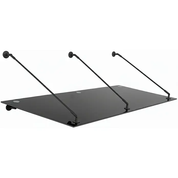 Glaszentrum Hagen Vordach Glasvordach BK Halter 230x90 cm GR VDB STB - 230 x 90 x 75 cm, Schwarz