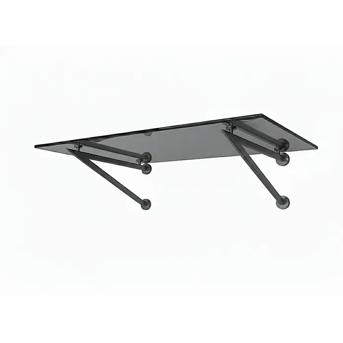 Glaszentrum Hagen Vordach 120x90 cm Grauglas Glasvordach - V-Halter in RAL7016 - 120 x 90 x 40 cm, Anthrazit RAL7016