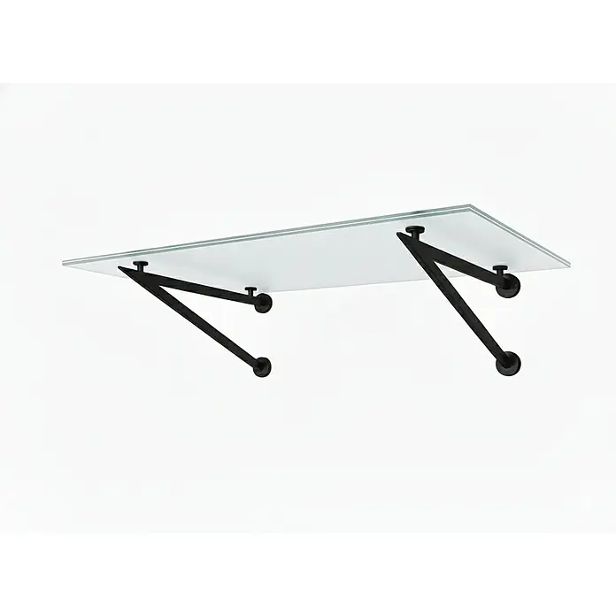 Glaszentrum Hagen Vordach Glasvordach BK Halter 120x90 cm FR V-Form - 120 x 90 x 40 cm, Schwarz