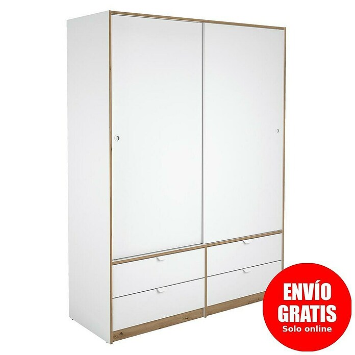 Meka Block Armario de puertas correderas K-7321 (L x An x Al: 55 x 150 x 200 cm, Blanco Liso/Roble Albar) | BAUHAUS