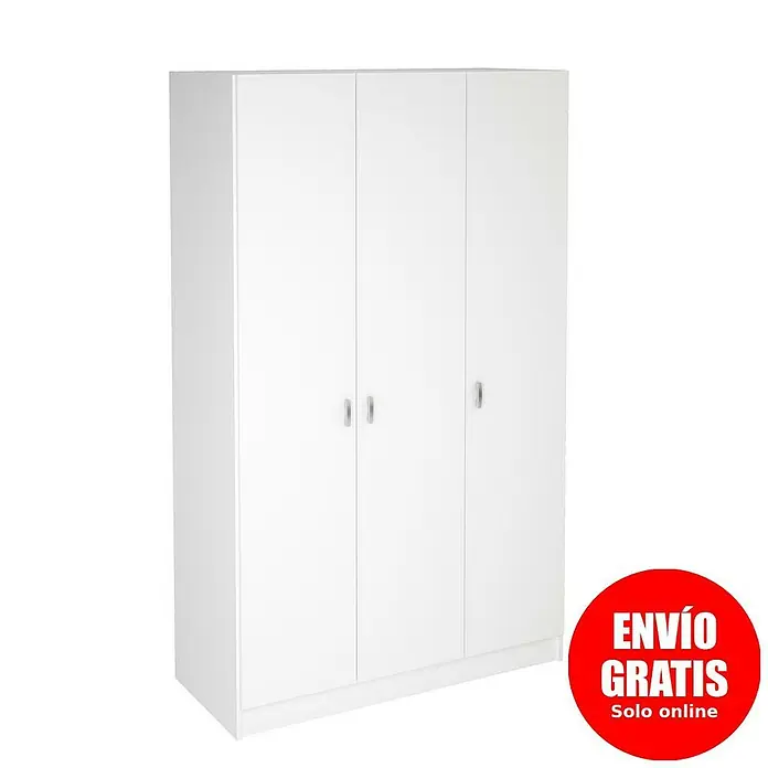 Meka Block Armario para ropa K-7349 - L x An x Al: 52 cm x 128,2 mm x 200 cm, Blanco Liso - Armario blanco de tres puertas con tiradores metálicos.