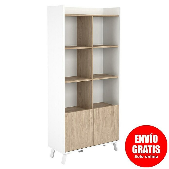 Meka Block Estantería de madera K-506 (L x An x Al: 33,5 x 80 x 171,6 cm, Blanco Poro/Roble Aurora) | BAUHAUS