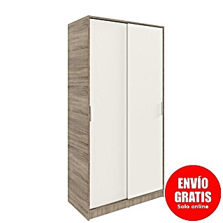Meka Block Armario de puertas correderas K-511 (L x An x Al: 50 x 100 x 200 cm, Blanco Liso/Roble Cortez)