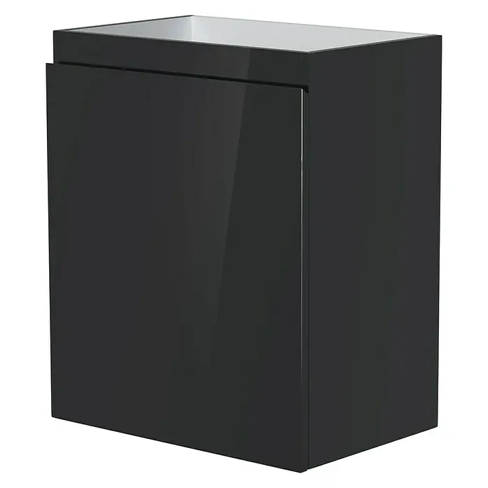 Camargue Espacio Waschtischunterschrank - 50 x 33 x 60 cm, Gama anthrazit glänzend - Schwarzer Badezimmerschrank mit glänzender Oberfläche und weißem Waschbecken, ideal für moderne Badezimmer.