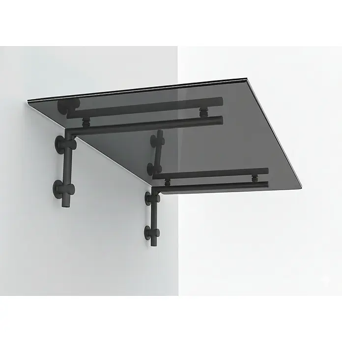 Glaszentrum Hagen Vordach Glasvordach BK Halter 120x90 cm GR L-Form - 120 x 90 x 45 cm, Schwarz