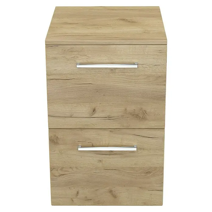 Camargue Espacio Unterschrank - 40 x 46 x 60 cm, Doce - Ein Badezimmerschrank in Holzoptik mit zwei Schubladen und silbernen Griffen. Praktische Aufbewahrungslösung für Ihr Bad.