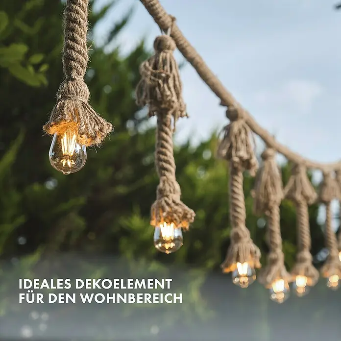 Karat Seil Jute Arnold - Seillänge: 25 m, Naturfaser, Durchmesser: 26 mm - Dekorative Lichterkette aus Naturseil mit warmweißen LED-Glühbirnen.