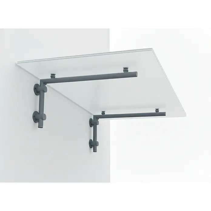 Glaszentrum Hagen Vordach 200x90 cm Milchglas Glasvordach - L-Halter in RAL7016 - Anthrazit RAL7016