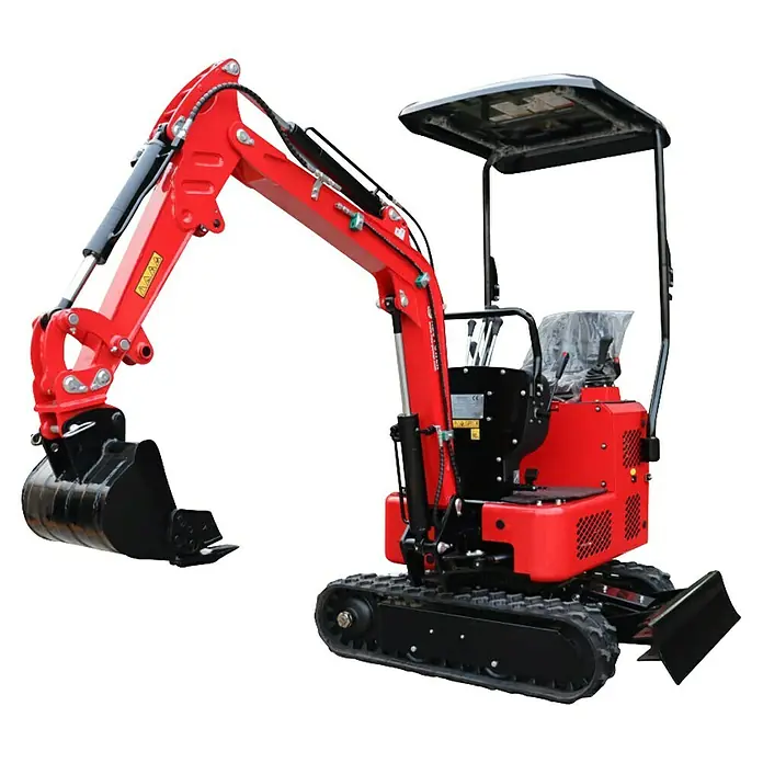 HZC Power Minibagger BKB992K - 11 kW, Benzin, Auslegerschwenkbereich: -60 ° - 60 ° - Roter und schwarzer Minibagger mit Kettenlaufwerk, funktionalem Ausleger, Schaufel und Fahrersitz, für kleinere Grabarbeiten.