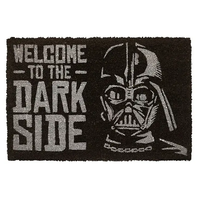 Fußmatte Star Wars - 60 x 40 cm, Welcome to the Dark Side, Material Nutzschicht: Kokos - Schwarze Fußmatte mit "WELCOME TO THE DARK SIDE"-Text und Darth Vader-Helm in Grau.