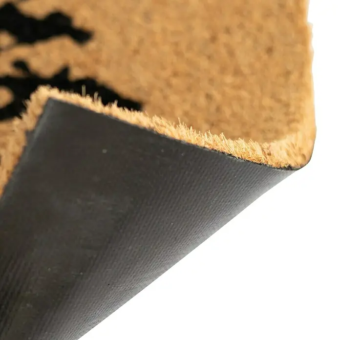 Fußmatte Herr der Ringe - 60 x 40 cm, Lord of the Rings, Material Nutzschicht: Kokos - Nahaufnahme einer Fußmattenecke, die die natürliche Kokosfaser-Oberseite und die schwarze rutschfeste Gummirückseite zeigt.