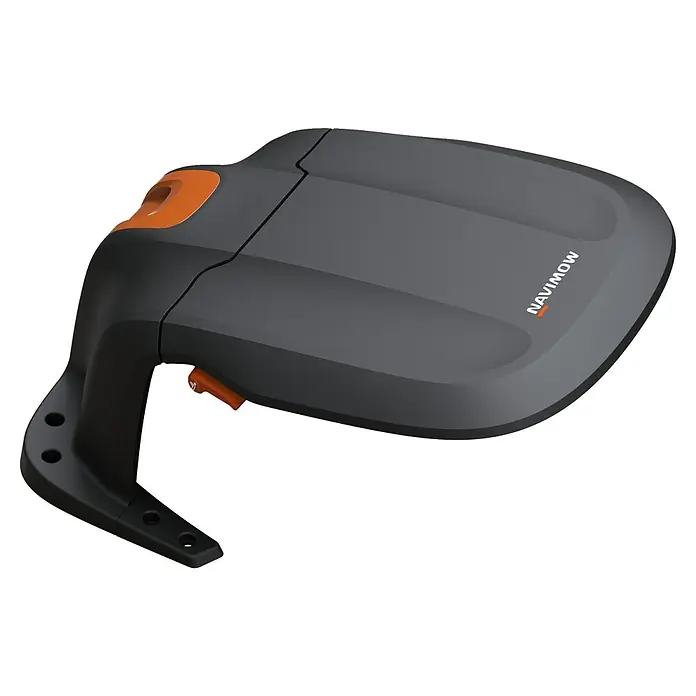 Segway Mähroboter-Garage - L x B x H: 89 x 60 x 42 cm, Segway Mähroboter I210E, I215E oder I220E - Schlanker Navimow Rasenroboter, dunkelgrau mit orangefarbenen Akzenten.