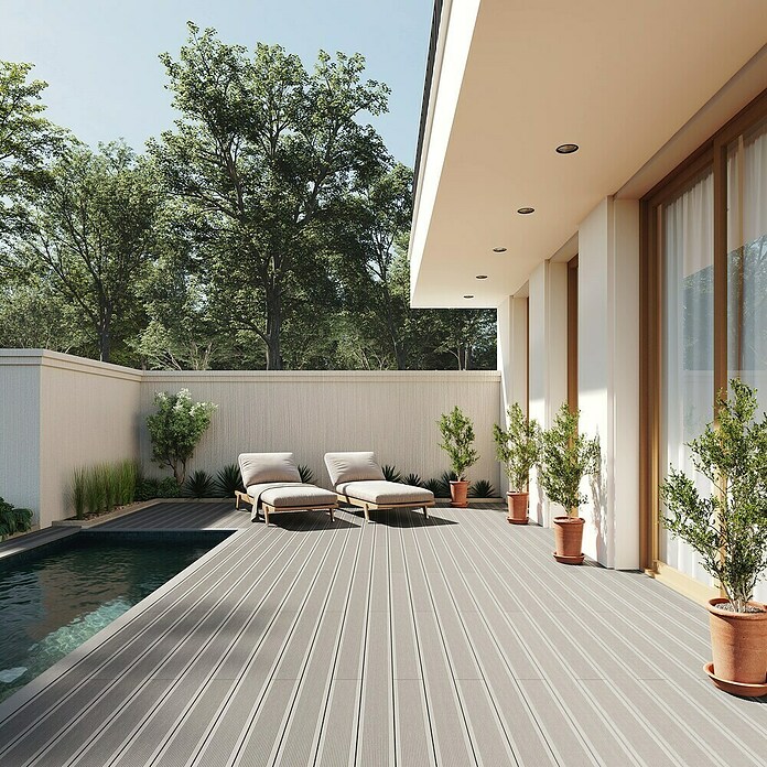 Dioco Tablón para terraza WPC Durafloor (L x An x Es: 220 x 14 x 2,3 cm, Arena/Gris, 1 ud.) | BAUHAUS