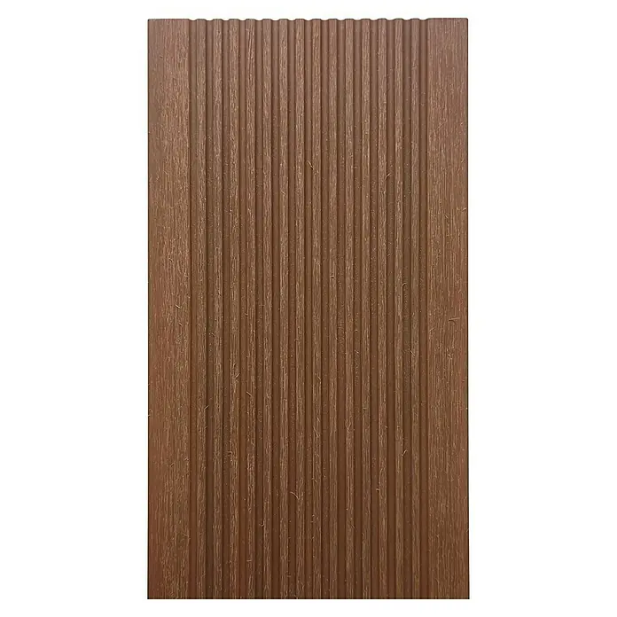 Dioco Tablón para terraza WPC Durafloor - L x An x Es: 220 x 14 x 2,3 cm, IPE/Teca, 1 ud. - Panel de tarima composite marrón con finas estrías verticales.