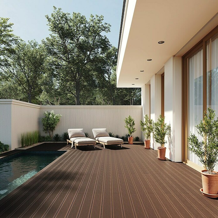 Dioco Tablón para terraza WPC Durafloor (L x An x Es: 220 x 14 x 2,3 cm, IPE/Teca, 1 ud.) | BAUHAUS
