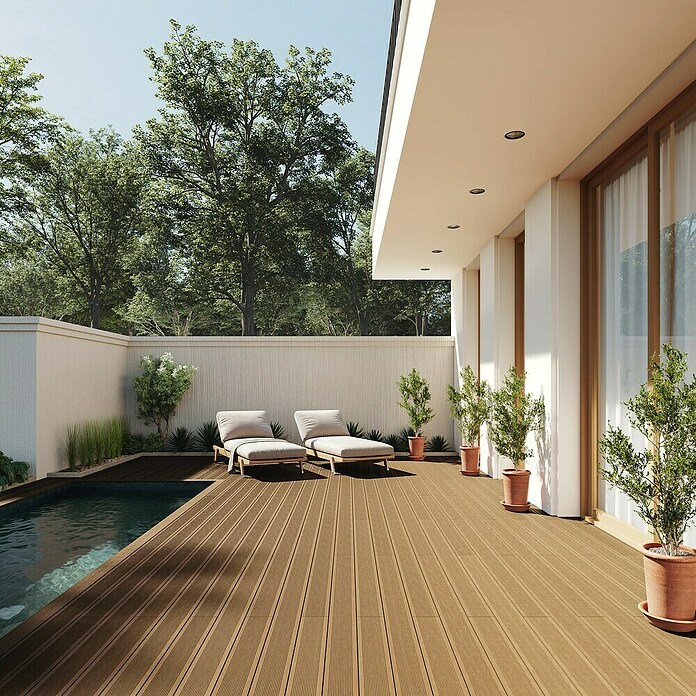 Dioco Tablón para terraza WPC Durafloor (L x An x Es: 220 x 14 x 2,3 cm, IPE/Teca, 1 ud.) | BAUHAUS