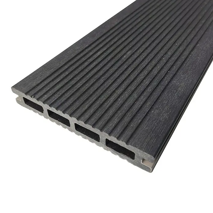 Dioco Tablón para terraza WPC Durafloor - L x An x Es: 220 x 14 x 2,3 cm, Arena/Gris, 1 ud. - Tabla de tarima composite (WPC) gris oscuro acanalada, con perfil hueco.