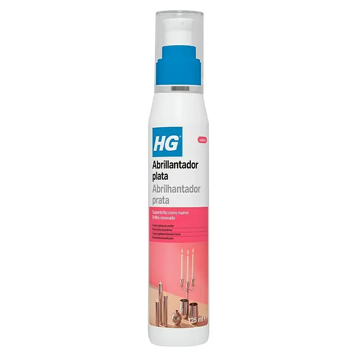 HG Abrillantador Crema Plata - 125 ml, Frasco dosificador - Botella pulverizadora blanca HG para pulir plata con tapa azul, 125 ml.