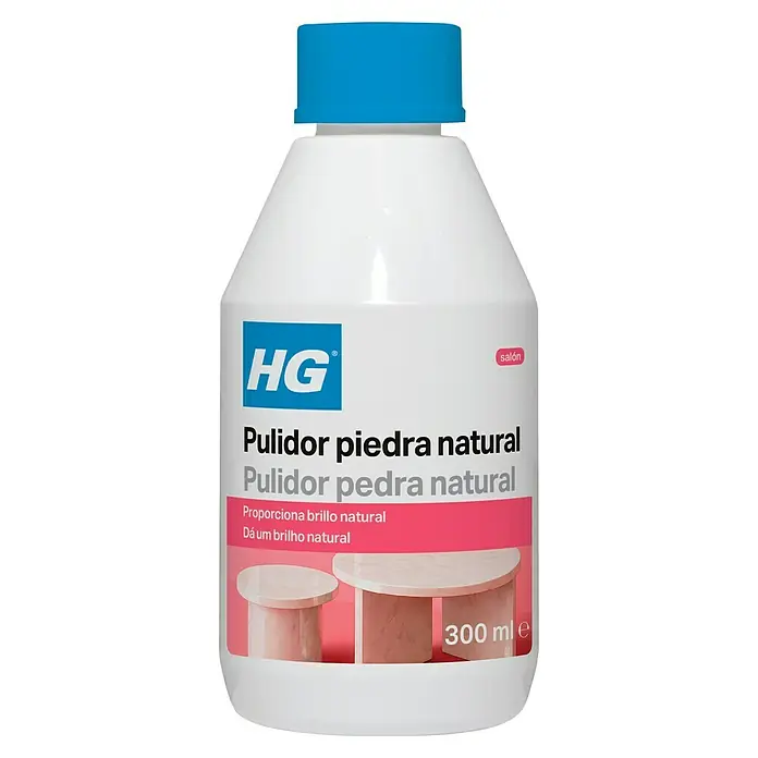HG Abrillantador de mármol - 300 ml, Botella - Botella blanca de pulidor de piedra natural HG con tapa azul, 300ml, para un brillo natural.