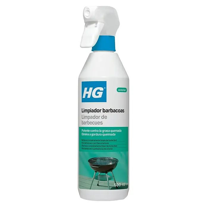 HG Limpiador de parilla de barbacoa - 500 ml, Bote de rociado - Limpiador de barbacoas HG en botella pulverizadora blanca de 500 ml con tapa azul, para eliminar grasa quemada exterior.