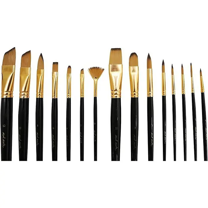 Mont Marte Künstlerpinsel-Set Studio mit Tragtasche - 17 -tlg., Größe Pinsel: 1 x Pinseltasche 1 x Eckpunkt-Liner (0) 5 x Rund (2/0, 0, 1, 2, 4) 5 x Gepolstert (4/0, 3/0, 2/0, 0, 1) 2 x Flach (1,0) 2 x Punktier-Liner (3/0, 4/0)