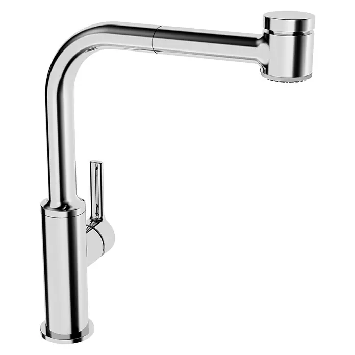 Hansa Ronda Spültischarmatur - L-Auslauf, Chrom, Glänzend, Anzahl Strahlarten: 2 Stk. - Glänzender Chrom Küchenarmatur mit Ausziehbrause, elegantes Design, ideal für moderne Küchen, praktischer Helfer beim Abwasch.