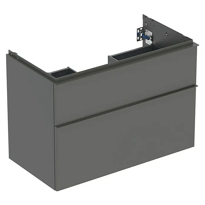 Geberit iCon Waschtischunterschrank - 88,8 x 47,6 x 61,5 cm, Lava - Anthrazitfarbener Waschtischunterschrank mit zwei Schubladen und sichtbaren Montageelementen.