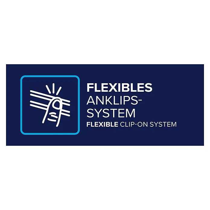 Tesa Insect Stop Insektenschutzfenster Insect Stop Anklipsrahmen - B x H: 1,2 x 2,4 m, Montage Insektengitter: Klemmen, Anthrazit - Symbol: Hand klippt flexible Linien. Text: Flexibles Anklips-System.
