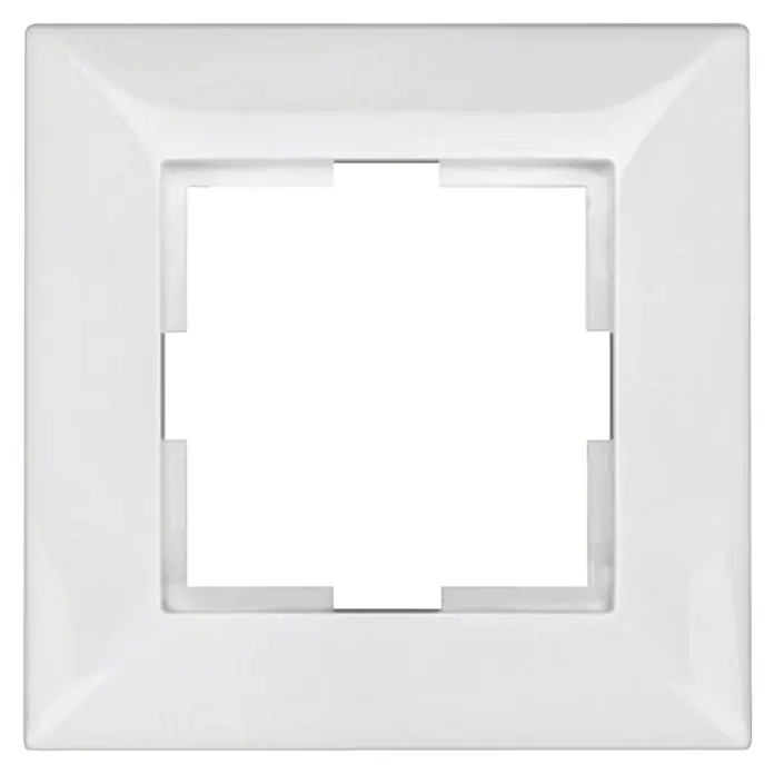 Schrack Abdeckrahmen Visio S 50 - 1-fach, Weiß, Kunststoff - Weißer quadratischer Montagerahmen mit zentralem Ausschnitt, für Elektroinstallationen oder Moduleinsätze.