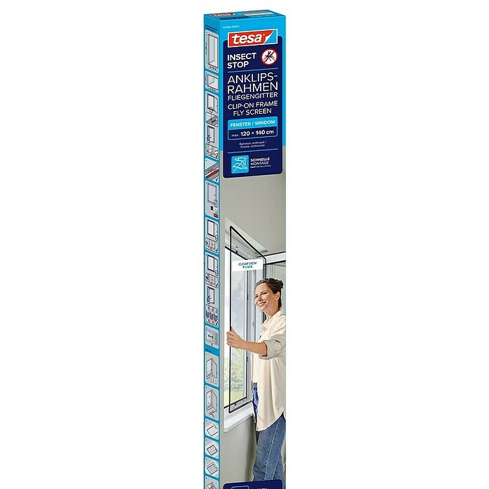 Tesa Inzethor Insect Stop clip-on frame (b x h: 1,2 x 1,4 m, Montage hor: Klemmen, Antraciet) | BAUHAUS