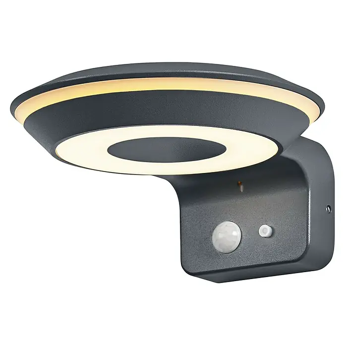 Osram LED-Solar-Außenwandleuchte Endura Style - 3,6 W, Aluminium, Warmweiß, Anthrazit - Dunkelgraue, wandmontierte LED-Außenleuchte mit zwei Leuchtringen und Bewegungssensor.