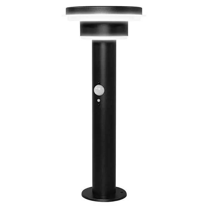 Osram Außenstehleuchte Endura Style solar -  - Schwarze Außenstandleuchte mit integriertem LED, Bewegungssensor und Lichtsensor, leuchtend.