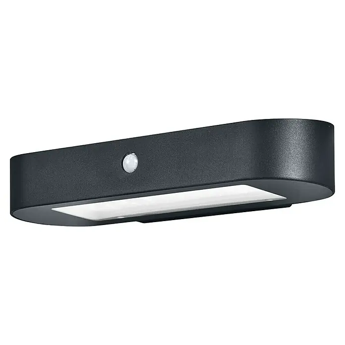 Osram LED-Wandleuchte Endura Style Solar mit Sensor - 4 W, L x B x H: 20 x 12,4 x 4,5 cm, Anthrazit, Warmweiß - Dunkelgraue LED-Außenwandleuchte mit texturierter Oberfläche und integriertem Bewegungssensor.