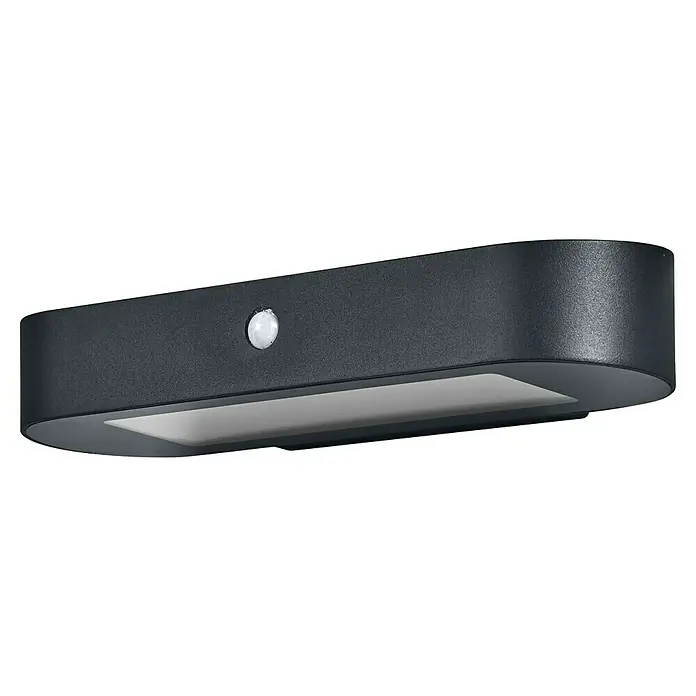 Osram LED-Wandleuchte Endura Style Solar mit Sensor - 4 W, L x B x H: 20 x 12,4 x 4,5 cm, Anthrazit, Warmweiß - Anthrazitfarbene Außenwandleuchte mit strukturierter Oberfläche, integriertem Bewegungsmelder und weißem Diffusor.
