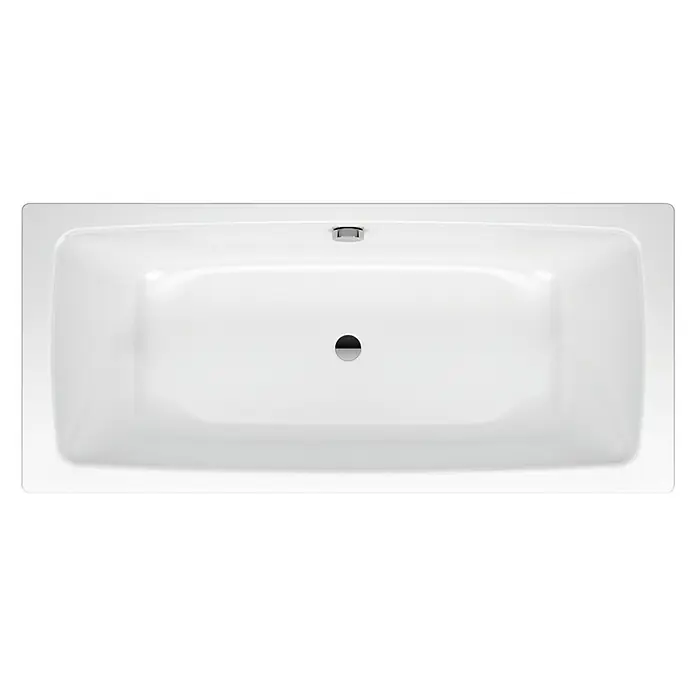 Kaldewei Badewanne Cayono Duo 725 - 180 x 80 cm, Stahl-Email, Alpinweiß - Draufsicht auf eine rechteckige, moderne Badewanne in Weiß mit Armatur und Abfluss in der Mitte.