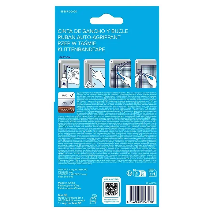 Tesa Insect Stop Cinta para mosquitera Comfort - Largo: 5,6 m, Antracita - Embalaje cinta gancho y bucle VELCRO® premium. Removible sin residuos, apta para poliéster, aluminio, PVC, madera.