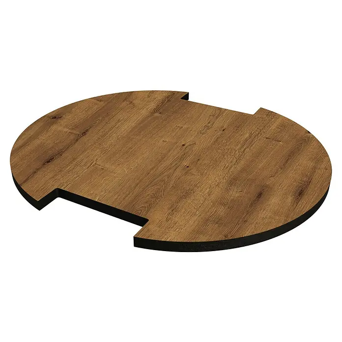 Mixpol Profile Regalboden Ovelo Royal Oak - 25,5 x 22,3 cm, Eiche, 2 Stk. - Braune ovale Tischplatte in Holzoptik mit schwarzem Rand und zwei Aussparungen.