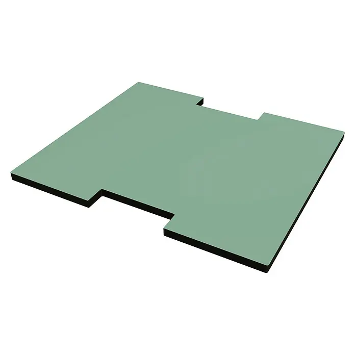 Mixpol Profile Regalboden Box Sage - 25,5 x 22,3 cm, Salbeigrün, 2 Stk. - Hellgrüne rechteckige Matte mit zwei Aussparungen und schwarzen Kanten, aus isometrischer Perspektive.